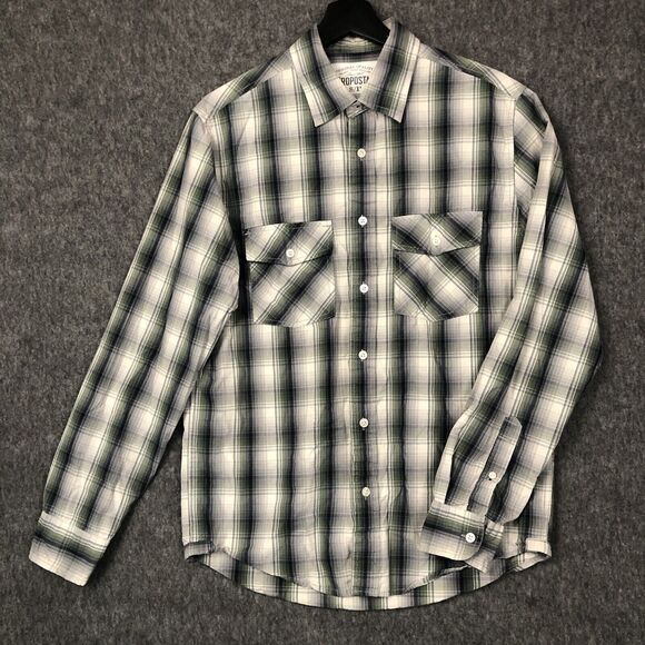 AEROPOSTALE Plaid Shirt Womens S/P Boyfriend White Gray Cotton Button L/Sleeve - Picture 1 of 10